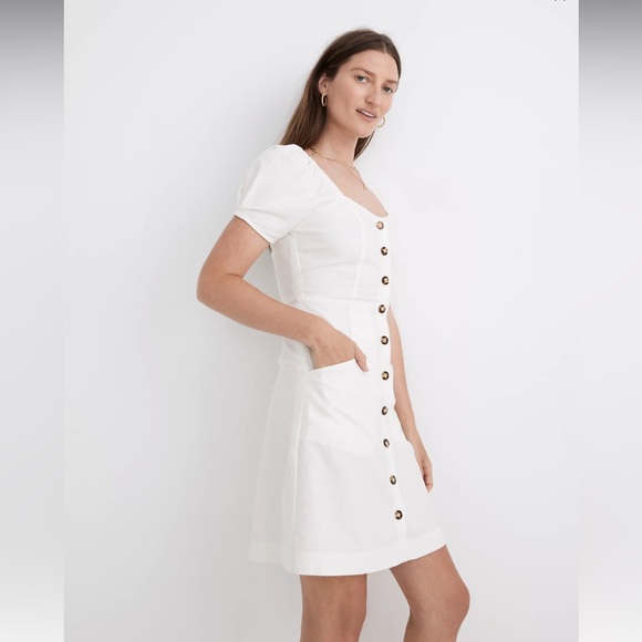 (G1) Linen-Cotton Puff-Sleeve Mini Dress - Picture 3 of 5